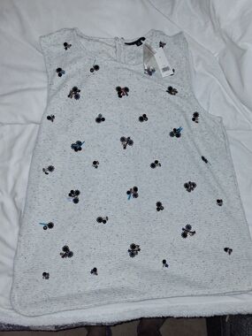 Banana Republic White Speckled Embroidered Tank Top